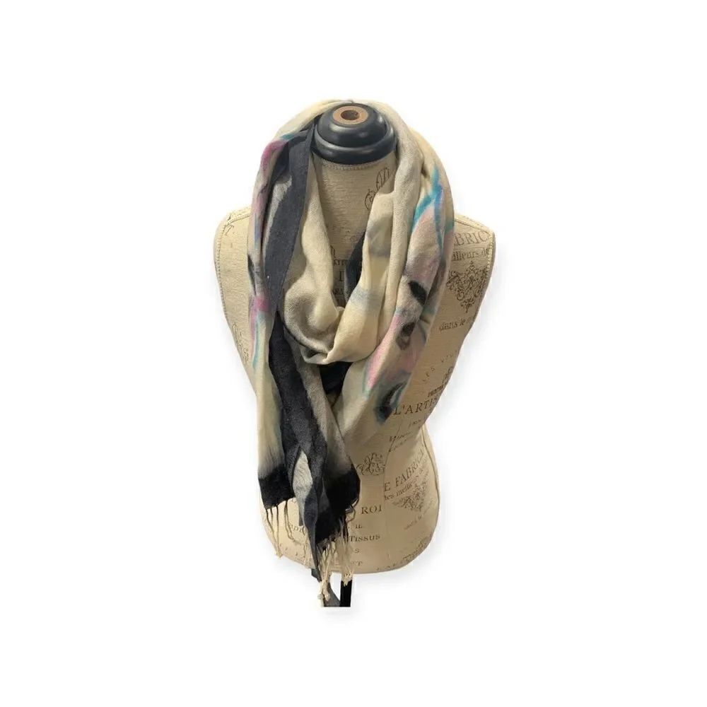 Anthropologie ivory multicolored oversized scarf, purple, aqua, cream
